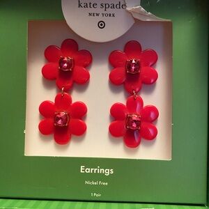 Kate Spade Pink and Red Flower Earrings for Kids